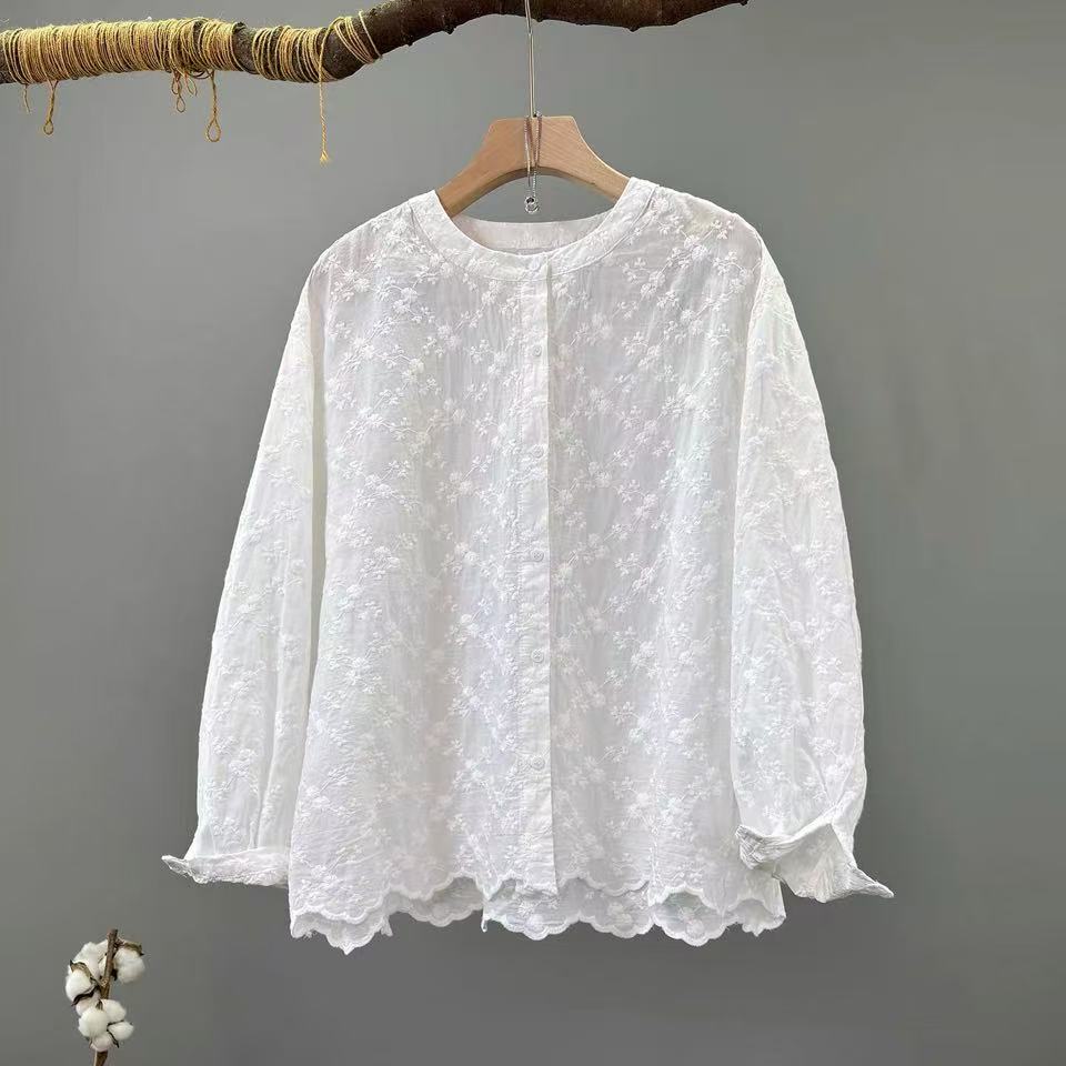Embroidery Eyelet - 2026 여성용 레이스 자수 블라우스 보헤미안