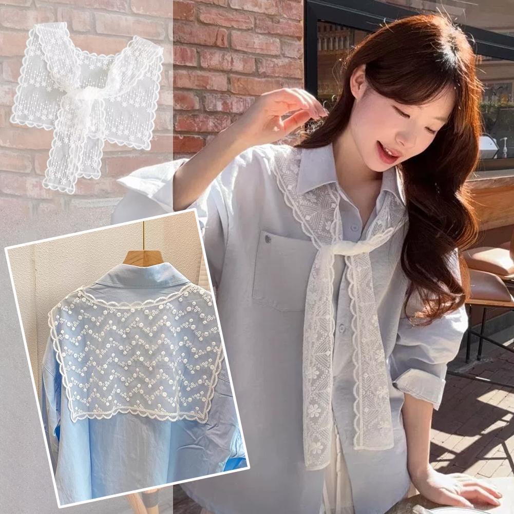 Embroidery Tshirt - 여성을위한 프랑스 레이스 숄 스카프 우아한