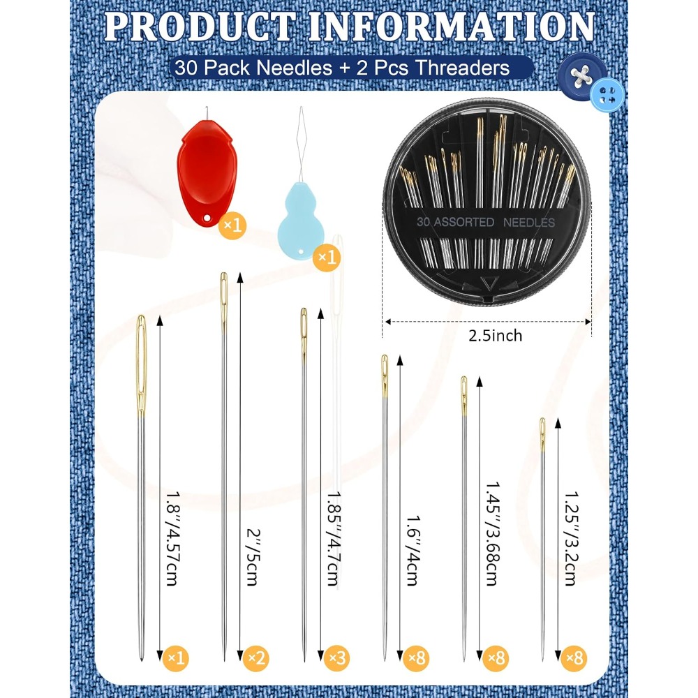 Embroidery Needle - 30개 스틸 손바느질 바늘 세트 6가지