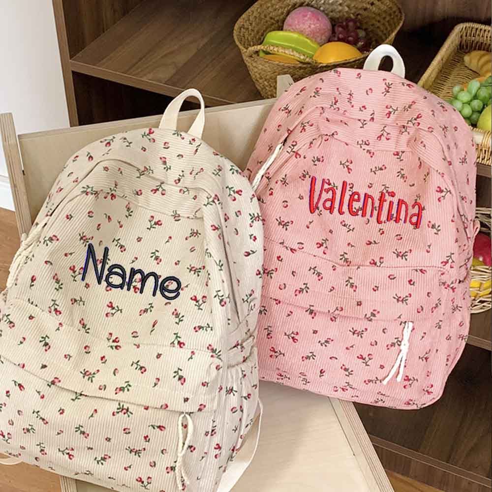 Embroidery Name Designs - 인스 코듀로이 프린트 백팩, 맞춤형 소녀