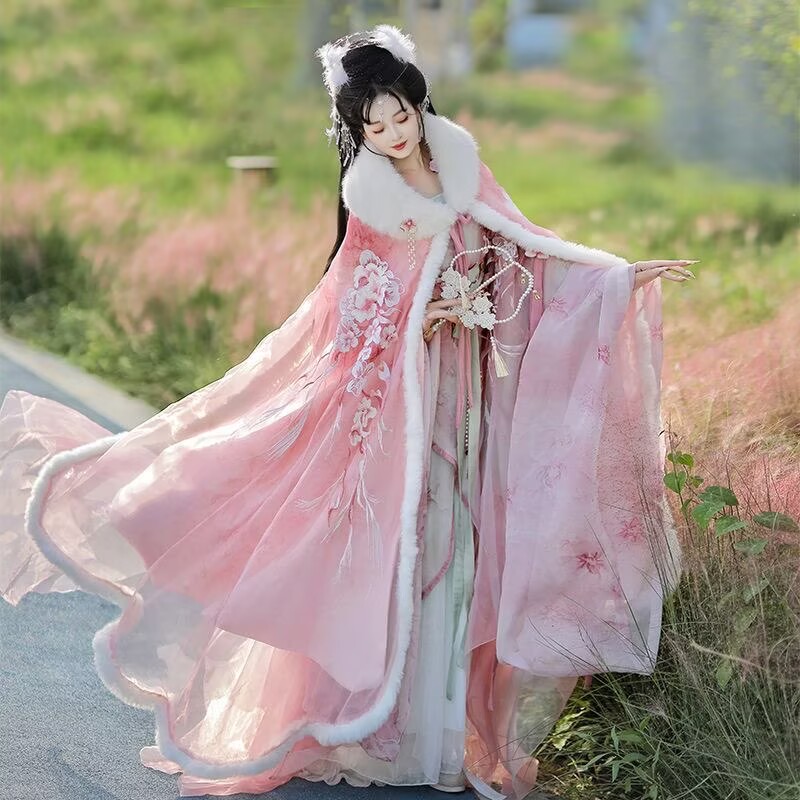 Embroidery Xmas - 핑크 & 레드 Hanfu 망토 드레스