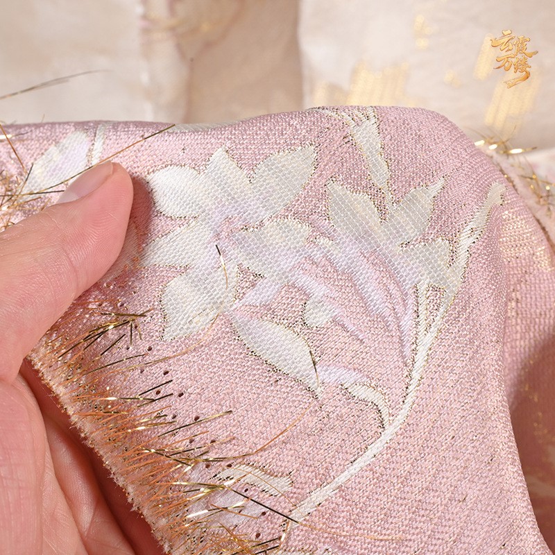 중국풍 핑크 골드 큰 꽃무늬 릴리프 자수 자카드 원단, - Embroidery Gold 리뷰 및 가격