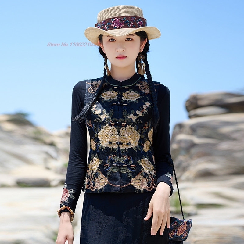 2026 중국 빈티지 민속 조끼 새틴 자카드 스탠드 칼 - Embroidery Cotton 리뷰 및 가격