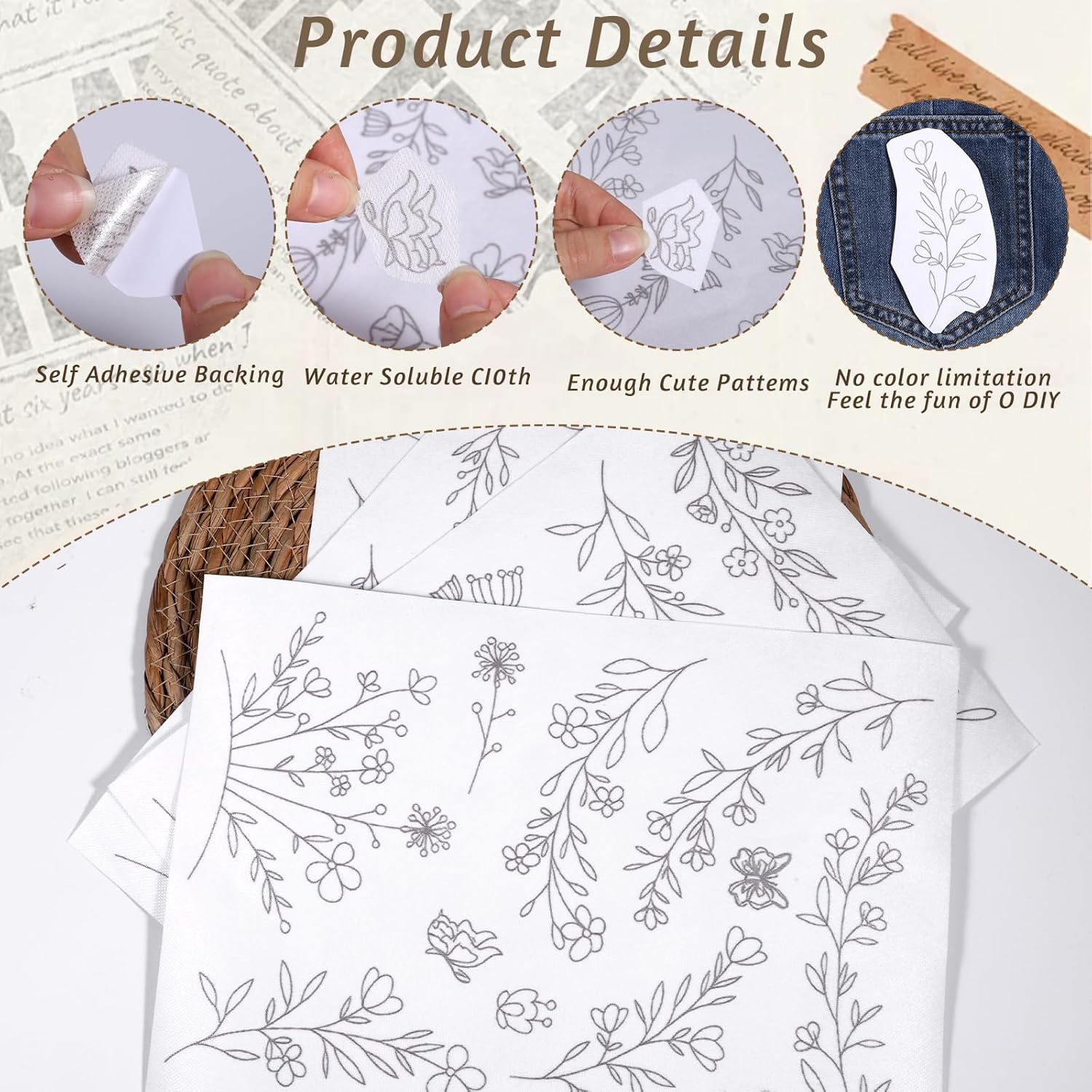스틱앤스티치 수용성 자수 용지, 꽃무늬 데이지 워시 어 - Embroidery Web 리뷰 및 가격