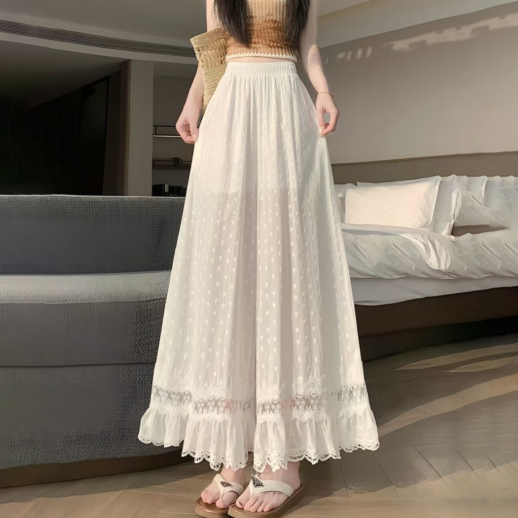 여성용 흰색 신축성 하이웨이스트 와이드 레그 팬츠 스타 - Embroidery Eyelet 리뷰 및 가격