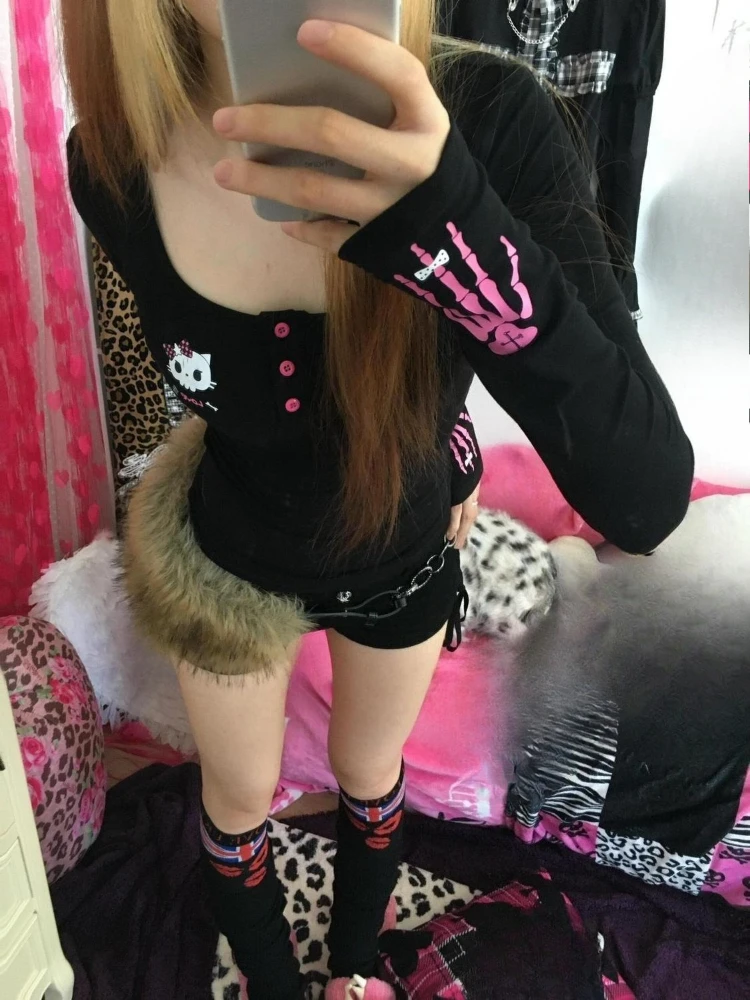 Y2K 빈티지 만화 프린트 티셔츠 여성 2025, 펑크 - Embroidery Shirt 리뷰 및 가격
