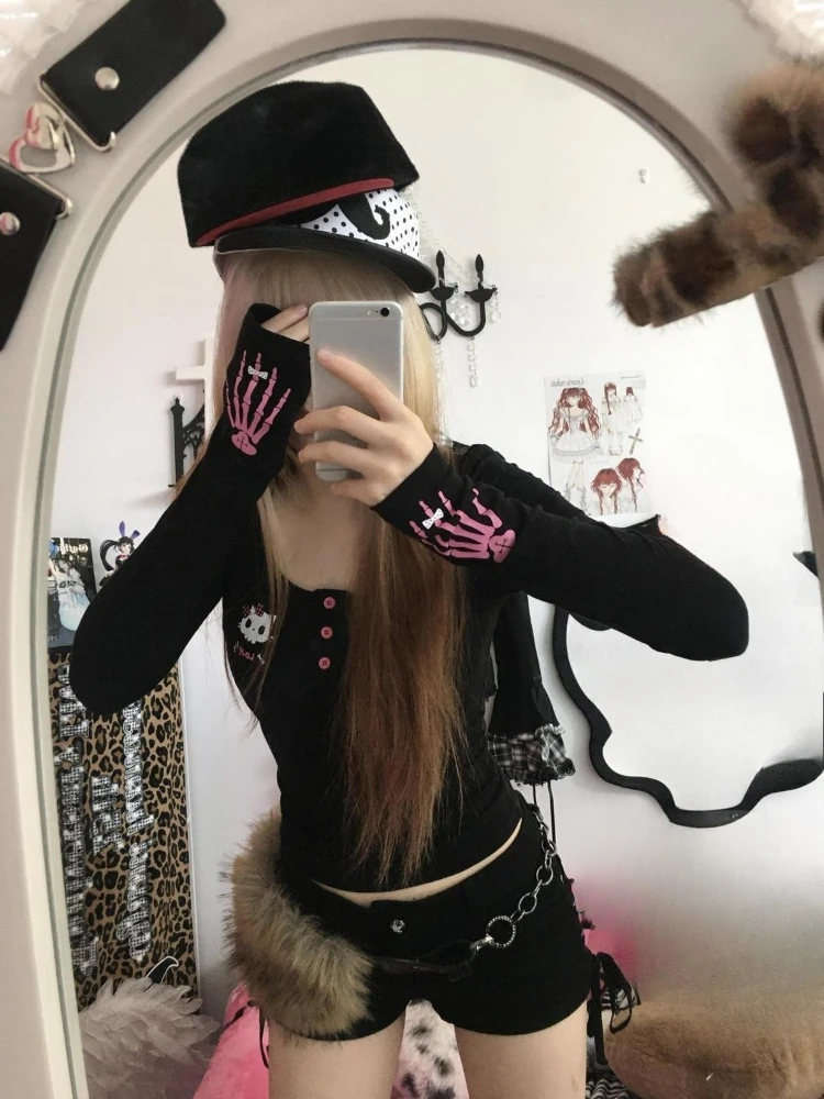 Y2K 빈티지 만화 프린트 티셔츠 여성 2025, 펑크 - Embroidery Shirt 리뷰 및 가격