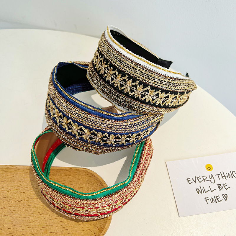 여자 여자 빈티지 보헤미안 자수 골드 반짝이 매듭 헤어 - Embroidery Gold 리뷰 및 가격