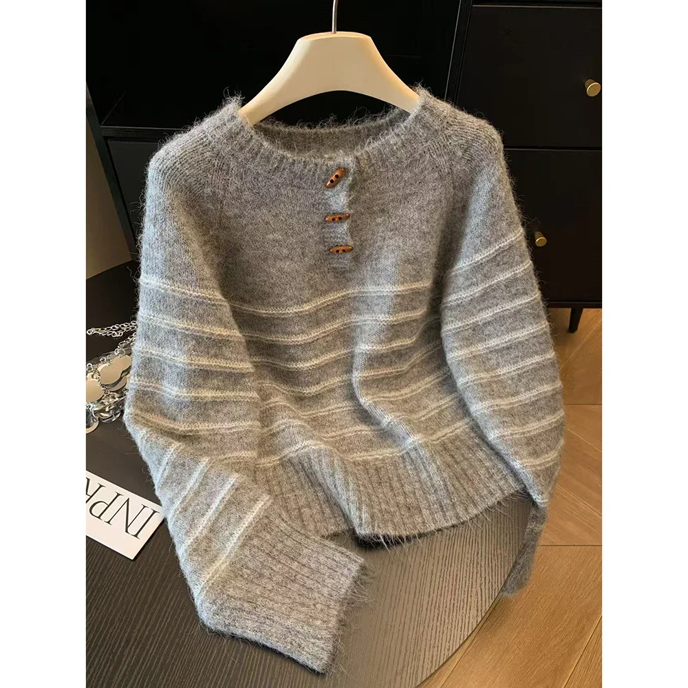 가을 겨울 여성용 스트라이프 울 캐시미어 스웨터, 루즈 - Embroidery Shirt 리뷰 및 가격