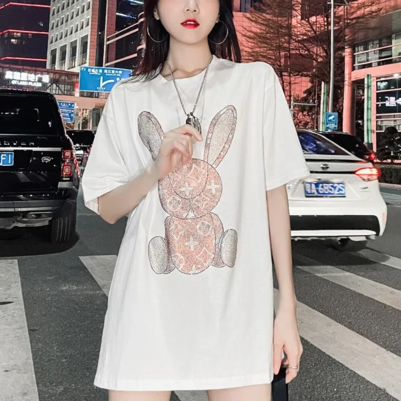 여성용 여름 캐주얼 티셔츠: 다이아몬드 카툰 프린트 반 - Embroidery Shirt 리뷰 및 가격