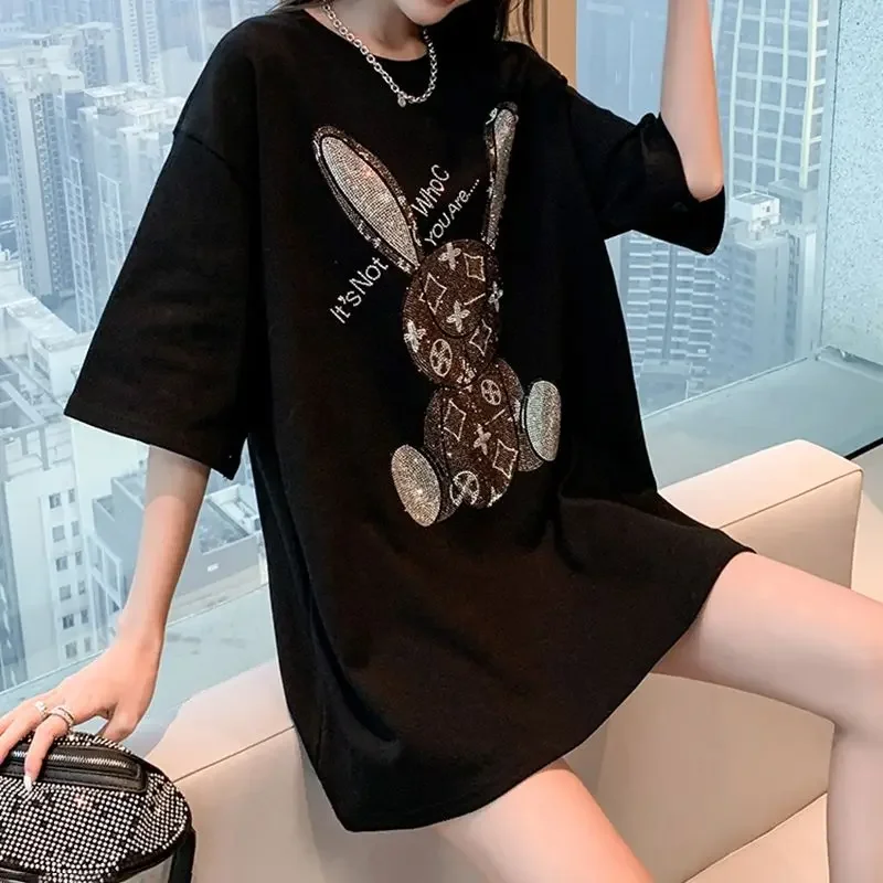 여성용 여름 캐주얼 티셔츠: 다이아몬드 카툰 프린트 반 - Embroidery Shirt 리뷰 및 가격