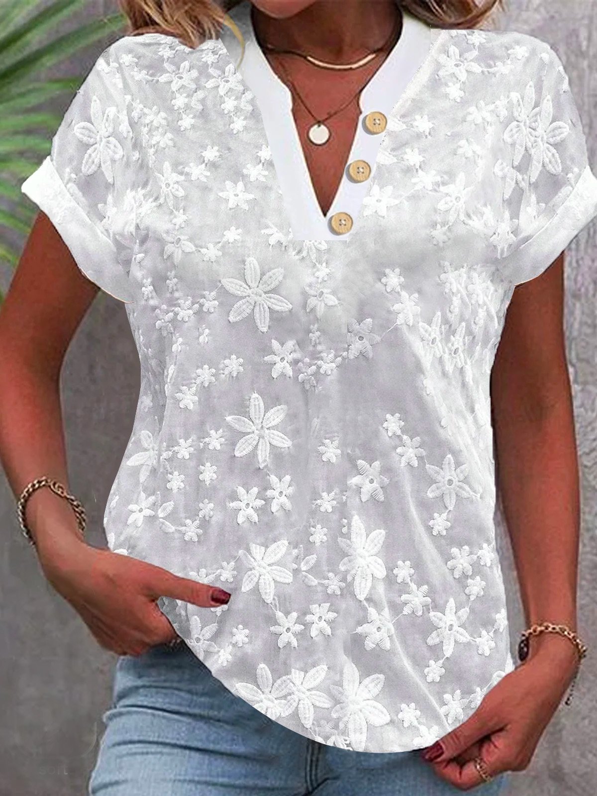 자른 셔츠 흰색 레이스 블라우스 아일렛 컷 자수 탑 착 - Embroidery Eyelet 리뷰 및 가격