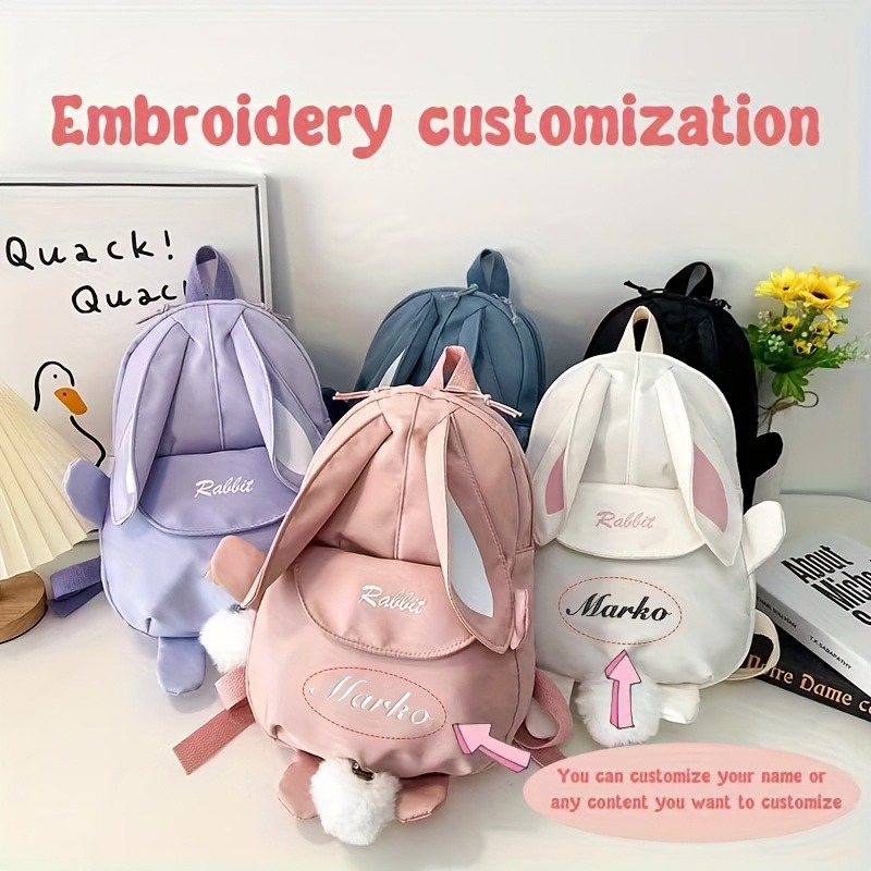 맞춤형 이름이 새겨진 토끼 백팩, 귀여운 토끼 귀와 푹 - Embroidery Name Designs 리뷰 및 가격