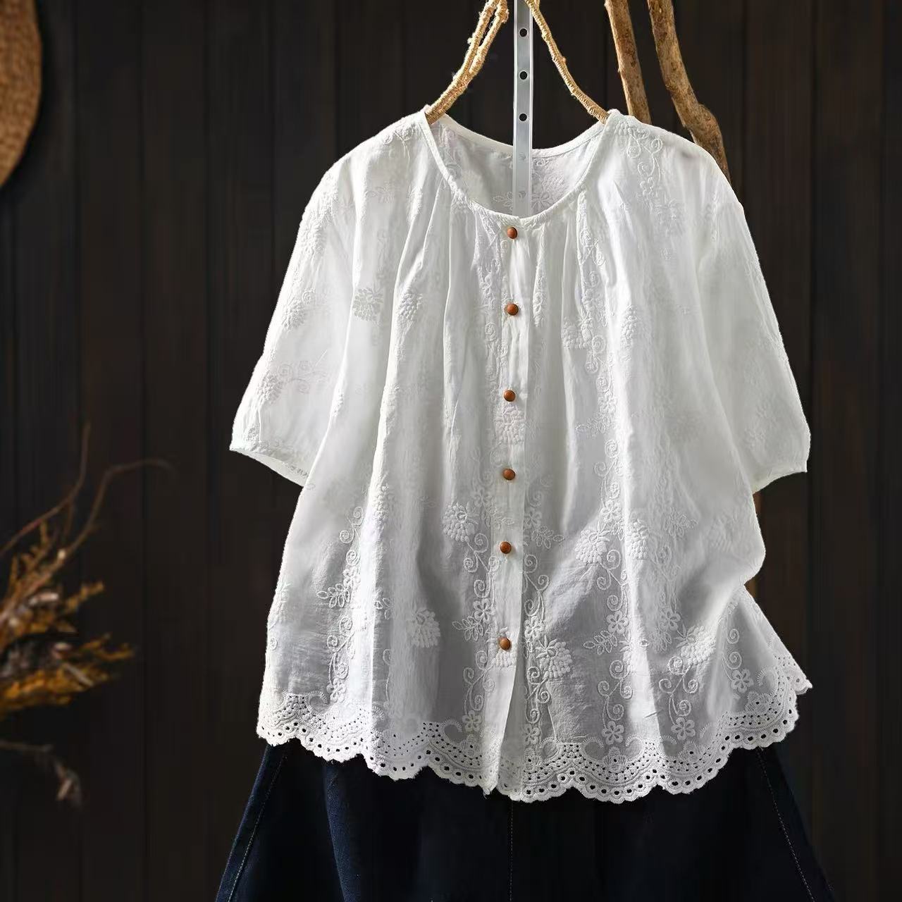 여성 100% 코튼 플로럴 아일렛 자수 블라우스 라운드 - Embroidery Eyelet 리뷰 및 가격