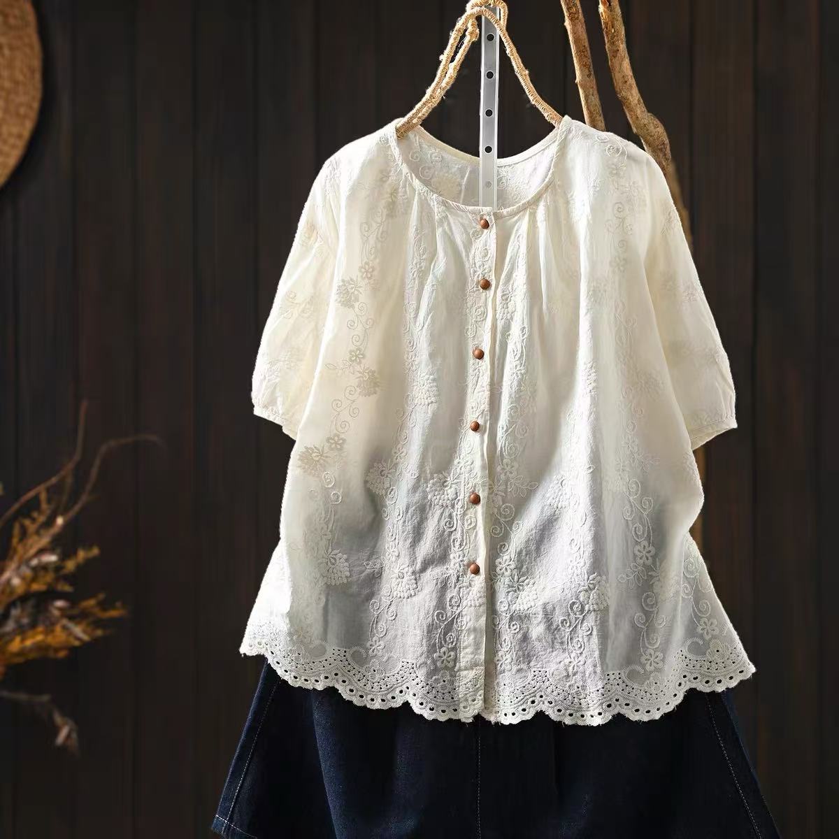 여성 100% 코튼 플로럴 아일렛 자수 블라우스 라운드 - Embroidery Eyelet 리뷰 및 가격