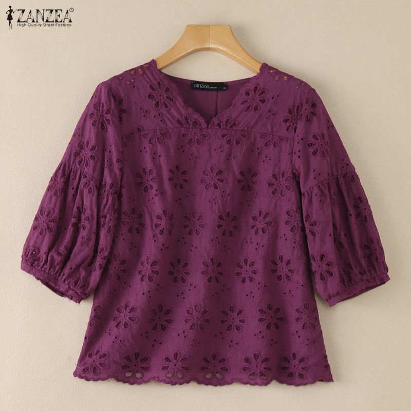 ZANZEA 2026 아일렛 자수 블라우스 여성 V 넥 - Embroidery Eyelet 리뷰 및 가격