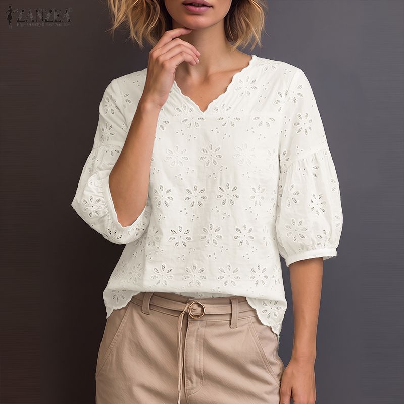 ZANZEA 2026 아일렛 자수 블라우스 여성 V 넥 - Embroidery Eyelet 리뷰 및 가격