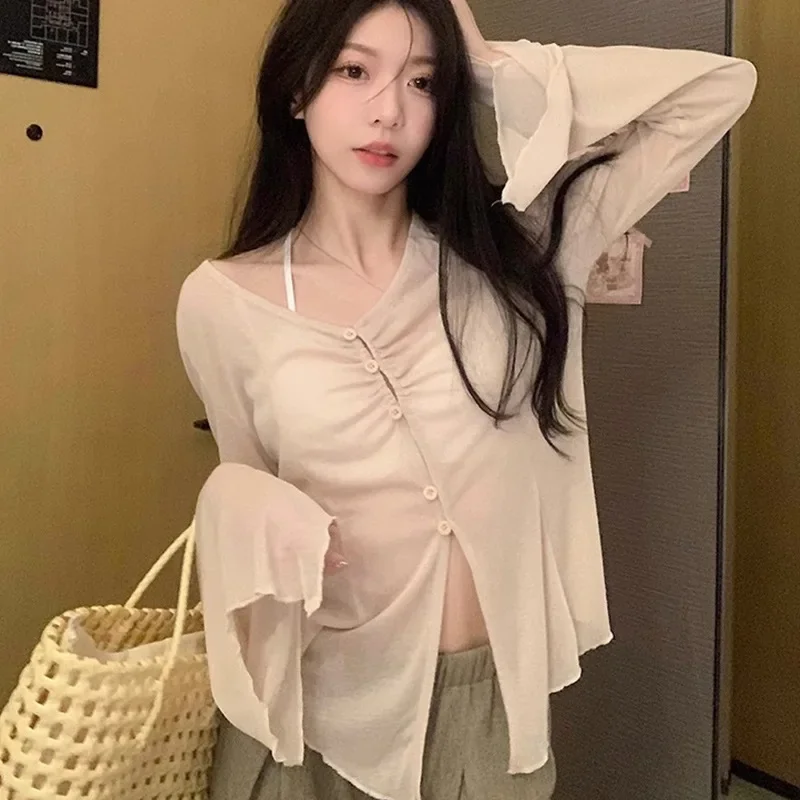 쉬어 플레어 슬리브 블라우스 - Y2K 페어리 스윗 하 - Embroidery Shirt 리뷰 및 가격
