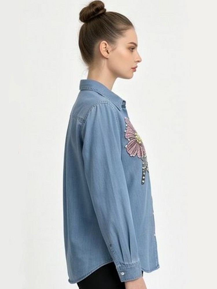 여성 데님 자수 블라우스 봄 가을 긴팔 여성 블라우스  - Embroidery Shirt 리뷰 및 가격