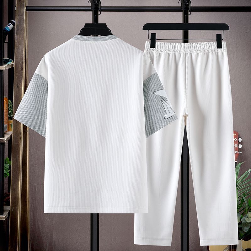 여름 패션 트렌디 프린트 반팔 티셔츠 스포츠 세트 남성 - Embroidery Shirt 리뷰 및 가격