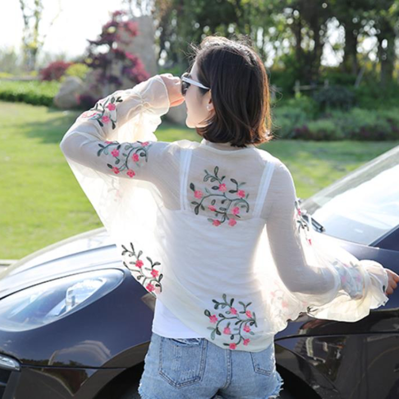 여성용 긴 캐쥬얼 자수 플로럴 자외선 차단 슬리브, 비 - Embroidery Tshirt 리뷰 및 가격