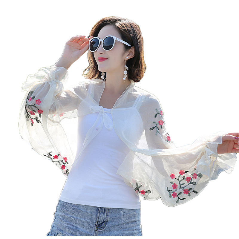 여성용 긴 캐쥬얼 자수 플로럴 자외선 차단 슬리브, 비 - Embroidery Tshirt 리뷰 및 가격