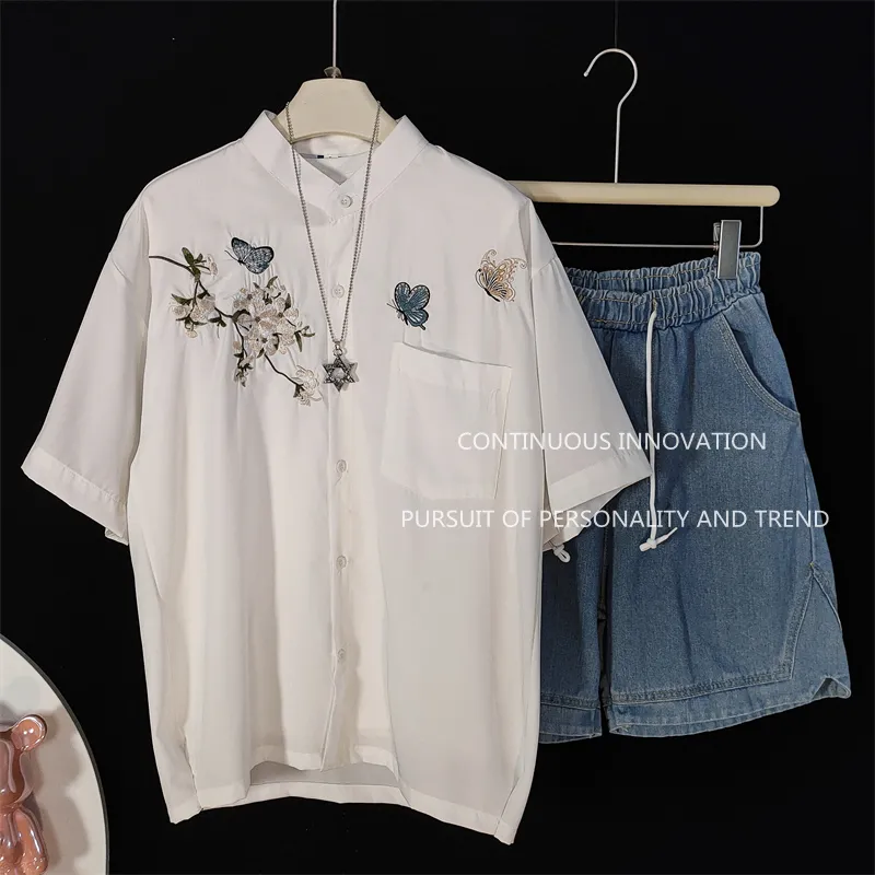 남성 3종 세트 중국풍 자수 반팔 셔츠 탱크탑 데님 반 - Embroidery Shirt 리뷰 및 가격