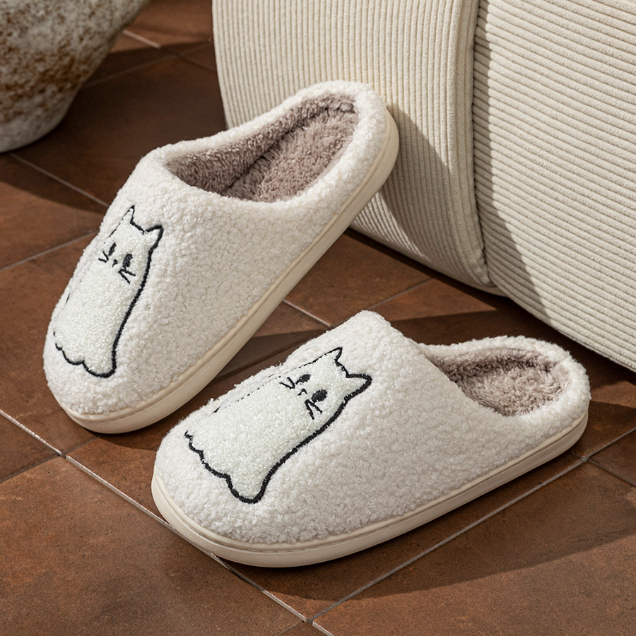 패션 귀여운 라인 고양이 자수 여성용 슬리퍼 겨울 실내 - Embroidery Cotton 리뷰 및 가격
