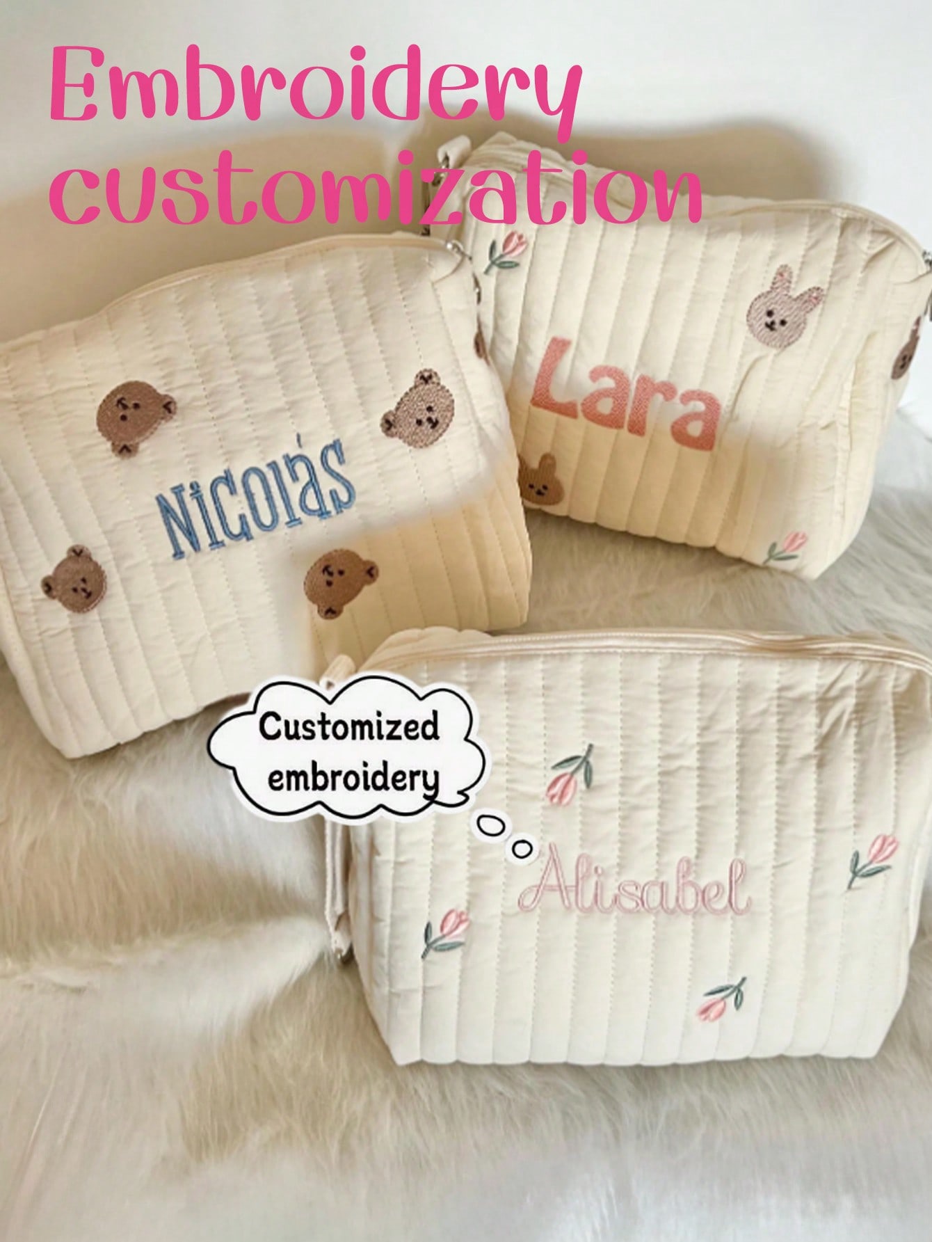 맞춤 이름 자수 아기 기저귀 가방 퀼트 수납 파우치 귀 - Embroidery Name 리뷰 및 가격